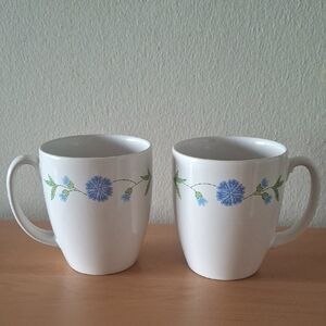 Corelle White Mugs with Blue Floral Design